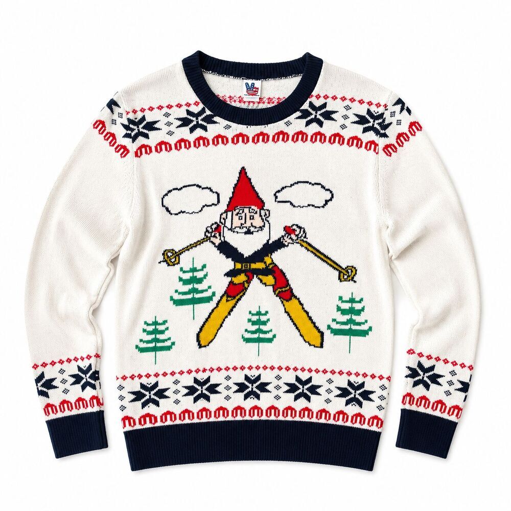 Junk Food Nordstrom Men's Sweater Size Large Skiing Gnome Ski Lodge Party